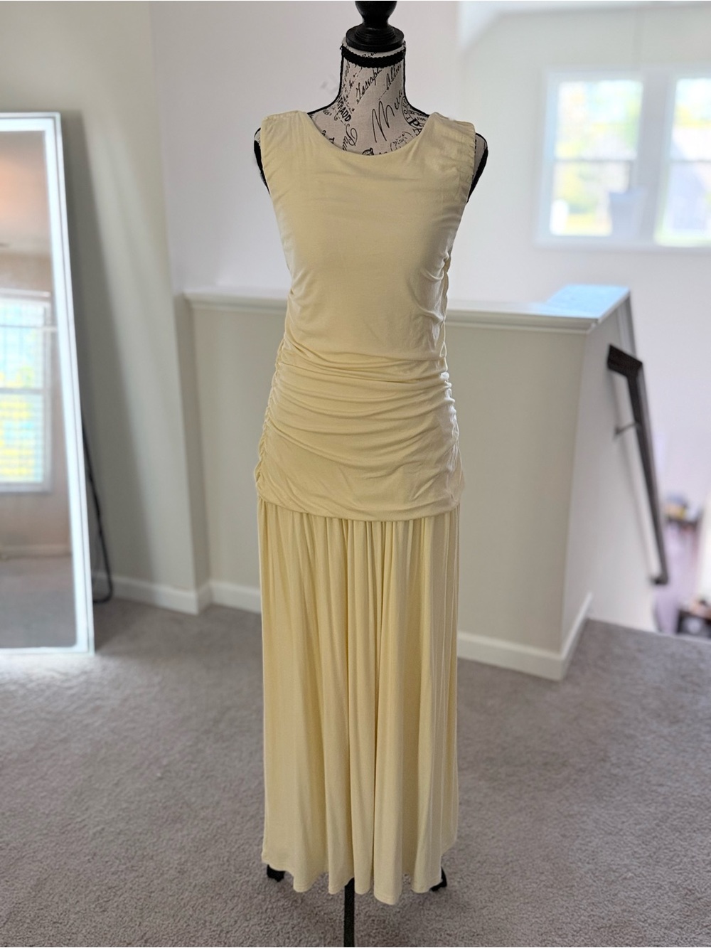 Lulus Tamber Light Yellow Jersey Knit Drop Waist Midi Dress XL - Picture 2 of 7